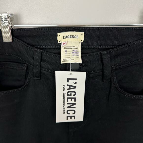 NWT L’AGENCE Black Cotton Blend Skinny Mid Rise Jeans Classic Everyday Size 25 - Picture 4 of 9